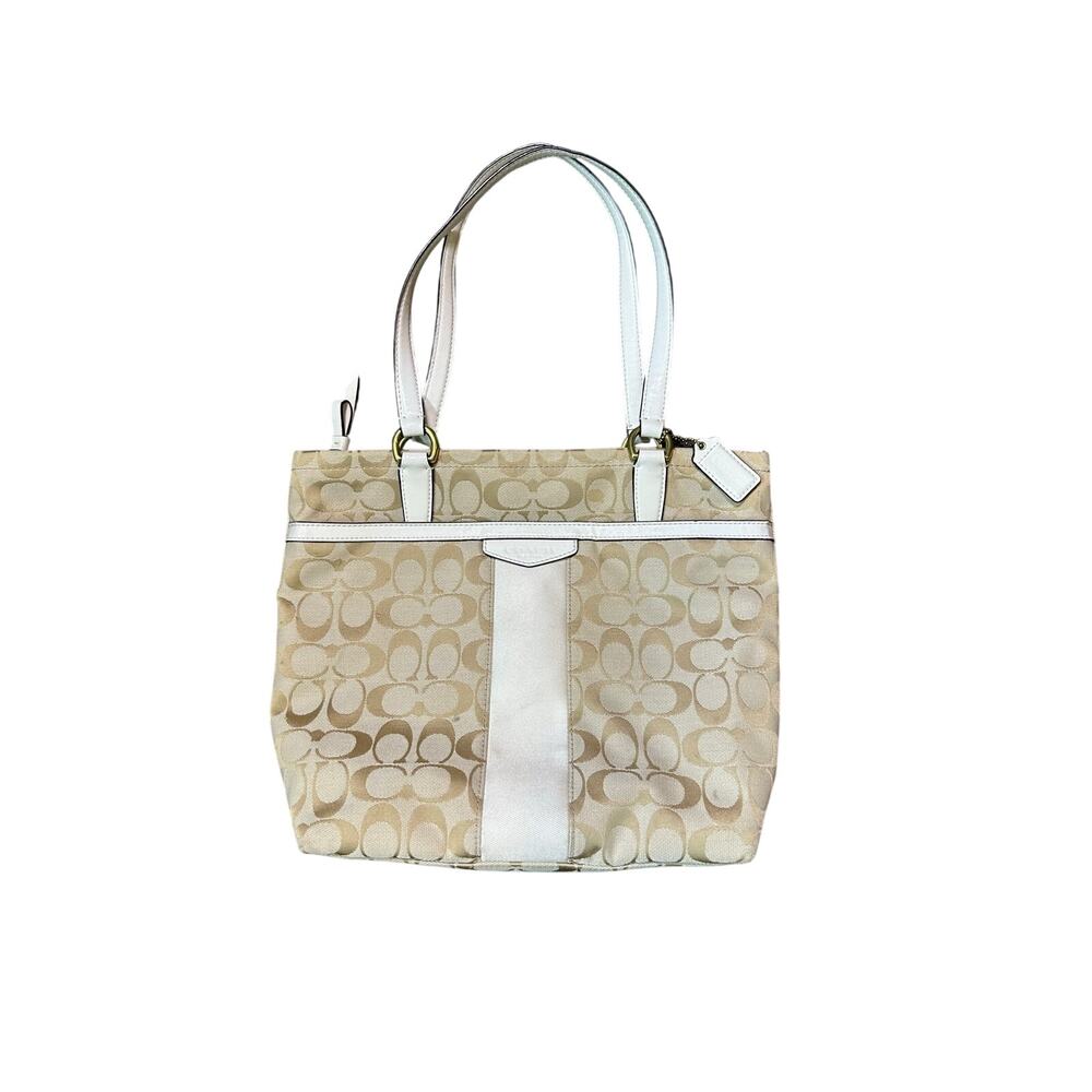 Coach Signature C Tan Tote Bag with Zipper Closure F28504